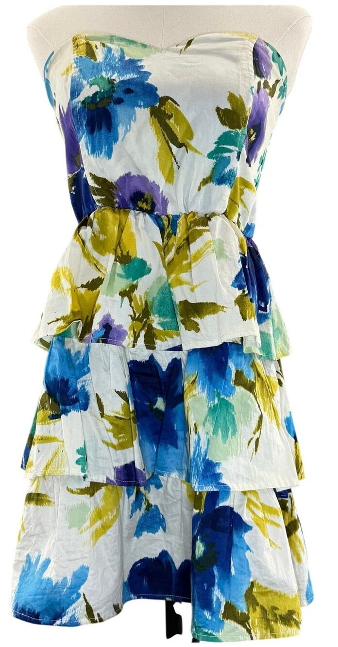 Kimchi Blue Women's Medium Strapless Dress Floral Tiered Ruffle